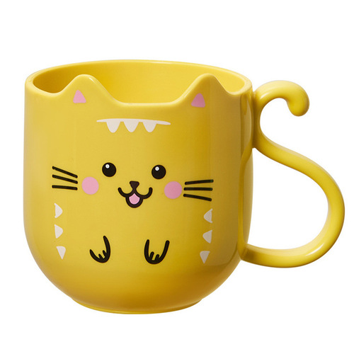 Children's cute cartoon mouthwash cup with kitten, student bathroom toothbrushing cup, fashionable and fall-resistant plastic handle cup