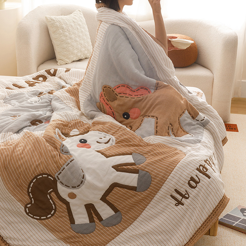 Rainbow horse [10-layer cotton cloud gauze - super soft & moisture-wicking] / 150x200cm multifunctional cotton single blanket about 1.5kg