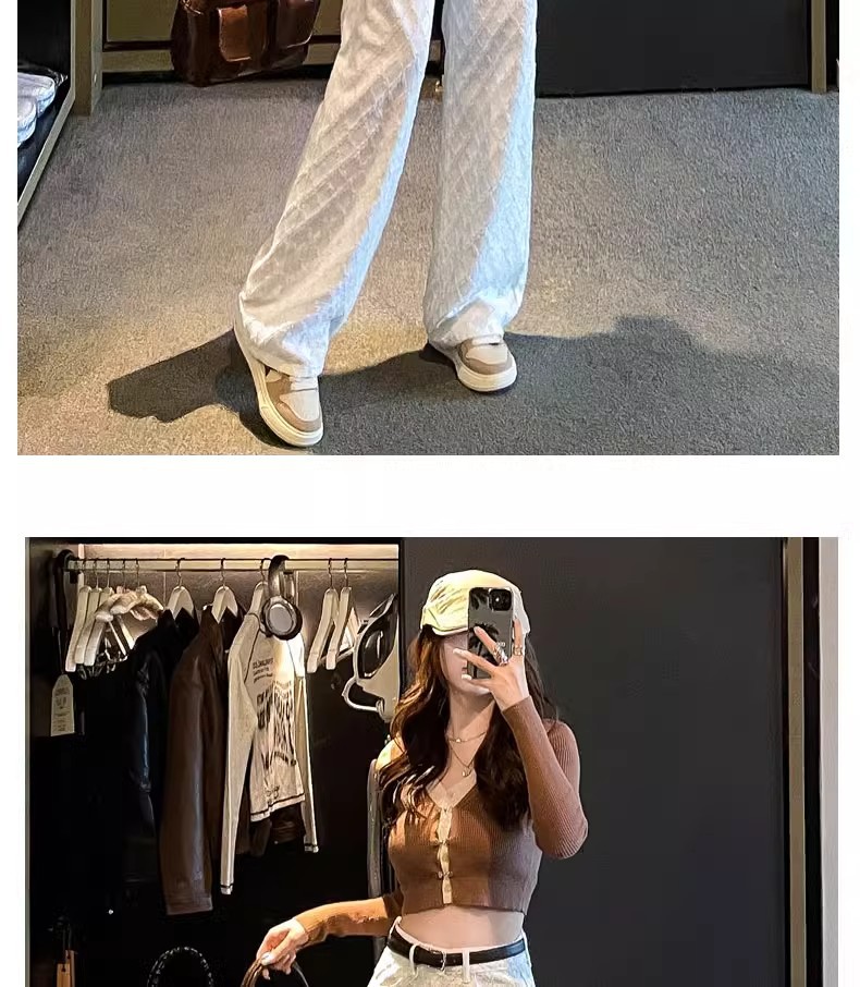 ​Women's White Wide Leg Jeans - High Waisted Stretch Denim Pants With Button & Zipper, Casual Flowy Trousers For Spring​_mkmklike.com