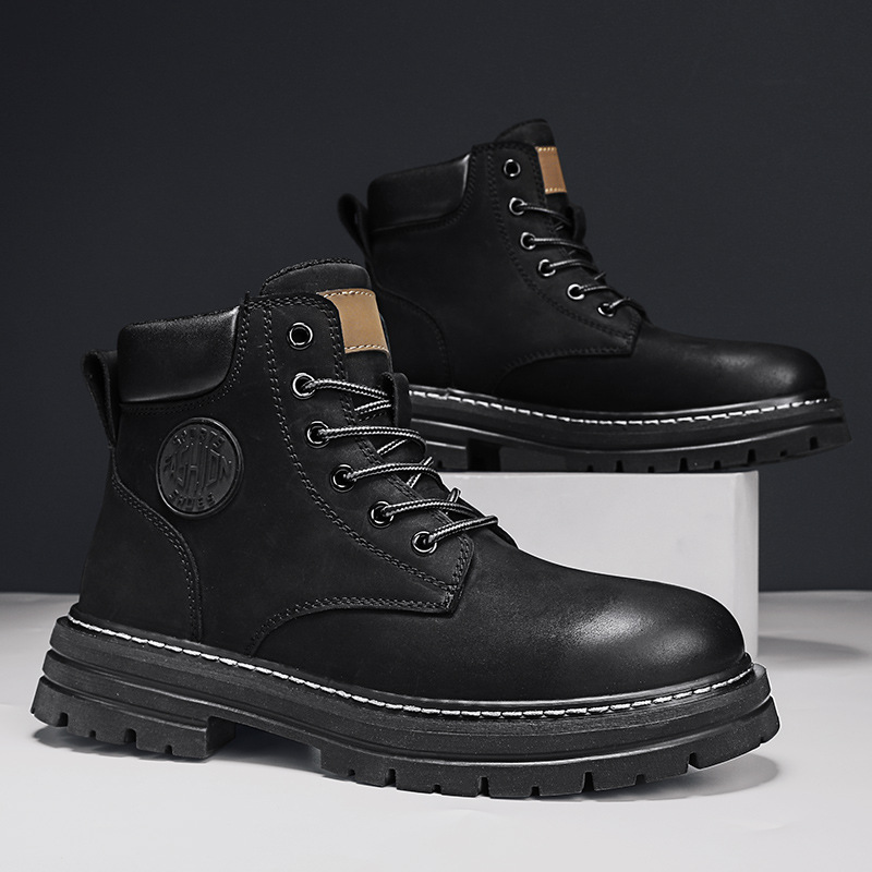 Putian hombre botas Martin aumento de altura en la parte inferior gruesa patada no mal al aire libre zapatos de herramientas de montaña de alta versión de cuero