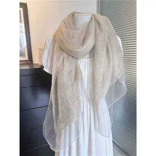 韩系高级感欧根纱丝巾女夏季薄款防晒披肩百搭空调房围巾外搭纱巾