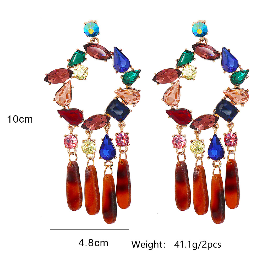 Fashion Color Alloy Inlaid Colorful Diamond Geometric Earrings