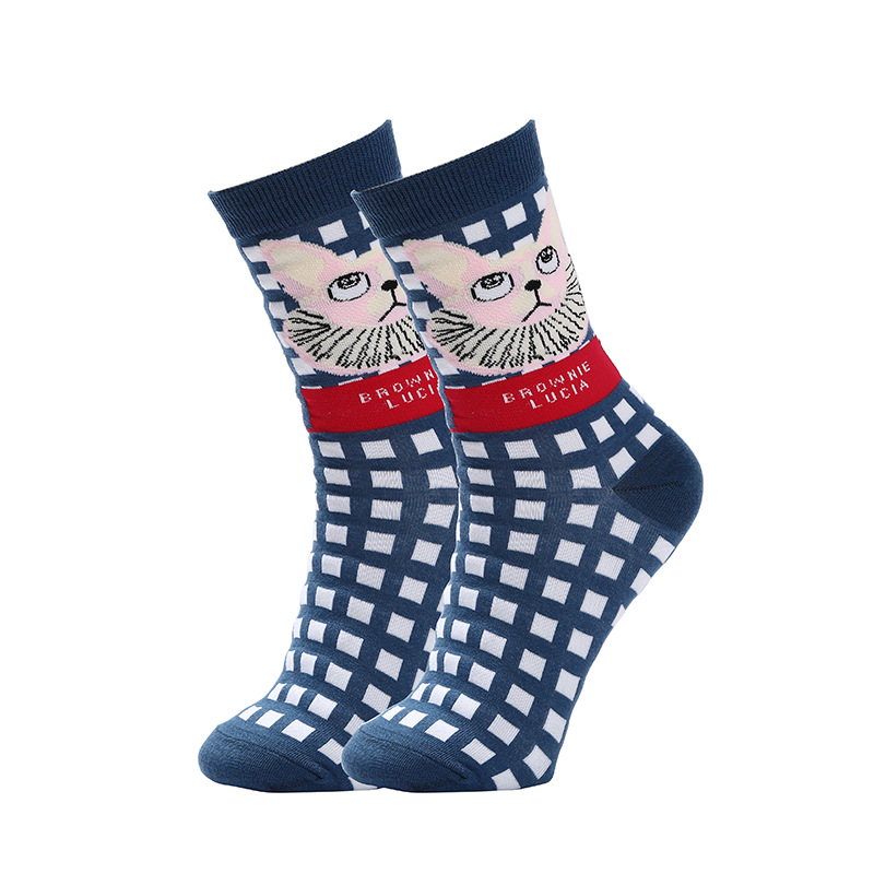 Unisex / Both men and women can trend cat illustration in the tube socks
