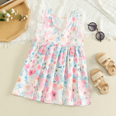 女童碎花連衣裙2024夏季新款洋氣韓版兒童公主裙小童寶寶雪紡裙子