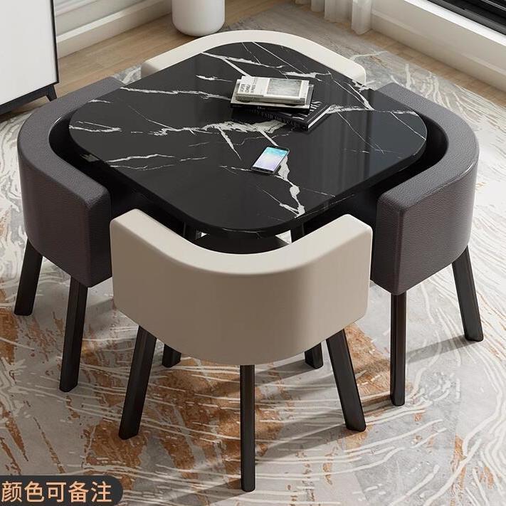 80CM 블랙 패턴 사각 테이블 + 그레이 2개, 라이트 그레이 가죽 의자 2개