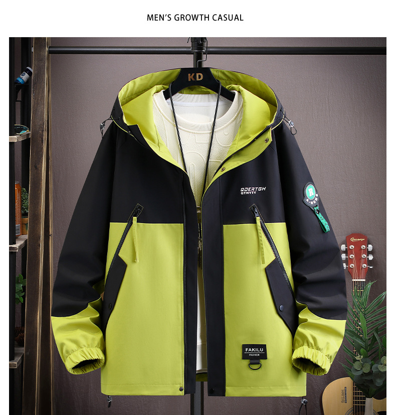 Men's autumn and winter plush and thickened work clothes jacket with a trendy contrasting color patchwork casual winter_voghion.com