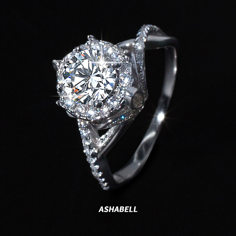 Cross-Border S925 Sterling Silver Ring D Color 1 Carat Moissanite Royal Female Ring Four-Claw Wedding Ring Proposal Ring