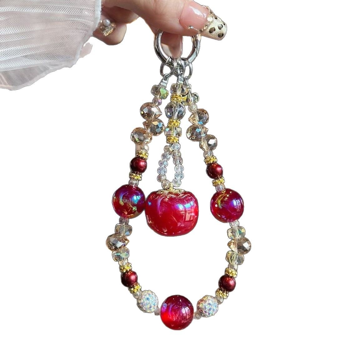 Nuevo sentido avanzado Heidi amatista con cuentas cadena de teléfono móvil hermoso caqui Ruyi cordón de teléfono móvil llavero colgante anti-pérdida