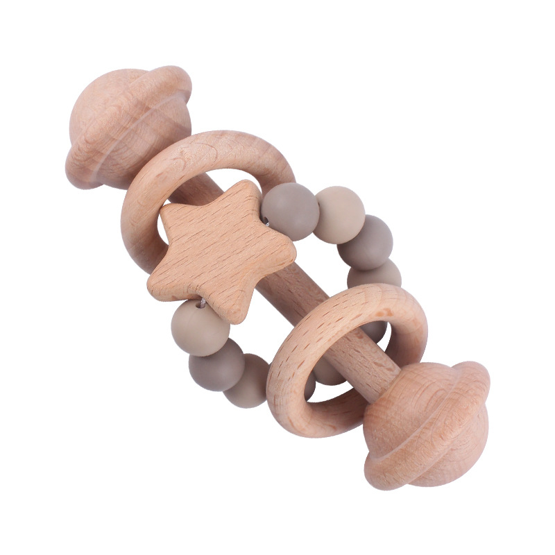 Juguete infantil creativo Mordedor de haya bebé estrella de mano sonajero cuentas de silicona bebé ejercicio interactivo mordedor palo