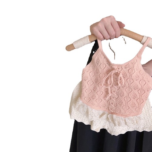 Cute girls' knitted vest 2024 summer new style children's ins sleeveless sling baby outer wear foreign style top