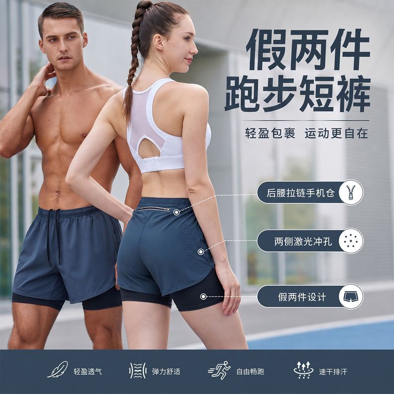Summer Fitness quick-drying plus size European and American sports shorts men's and women's same double-layer marathon sports shorts fitness pants Summer Fitness quick-drying plus size European and American sports shorts men's and women's same double-layer marathon sports shorts fitness pants