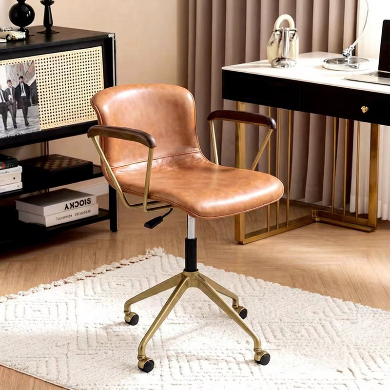 Vintage Luxury Genuine Leather Swivel Office Chair, Adjustable Height, Comfortable Home Office Chair with Goose Down Cushion Vintage Luxury Genuine Leather Swivel Office Chair, Adjustable Height, Comfortable Home Office Chair with Goose Down Cushion