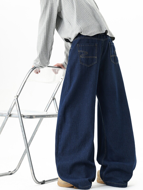 Dark Blue Bootcut Jeans for Men and Women in Winter American Cleanfit Wide-Leg Pants Trendy Brand Loose Straight Pants