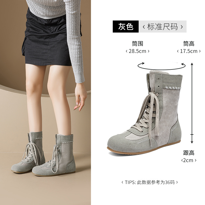 Augu Shi Deng Boxeo Martin botas mujeres 2026 nuevo otoño plano Meirard marrón medio botas cortas de entrenamiento alemán