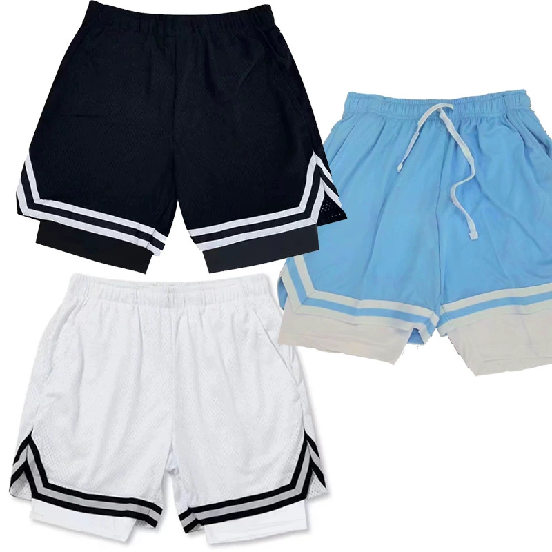 Поддельные два трансграничные шорты мужские летние свободные укороченные спортивные тренировочные баскетбольные шорты жилет мужские фитнес-брюки