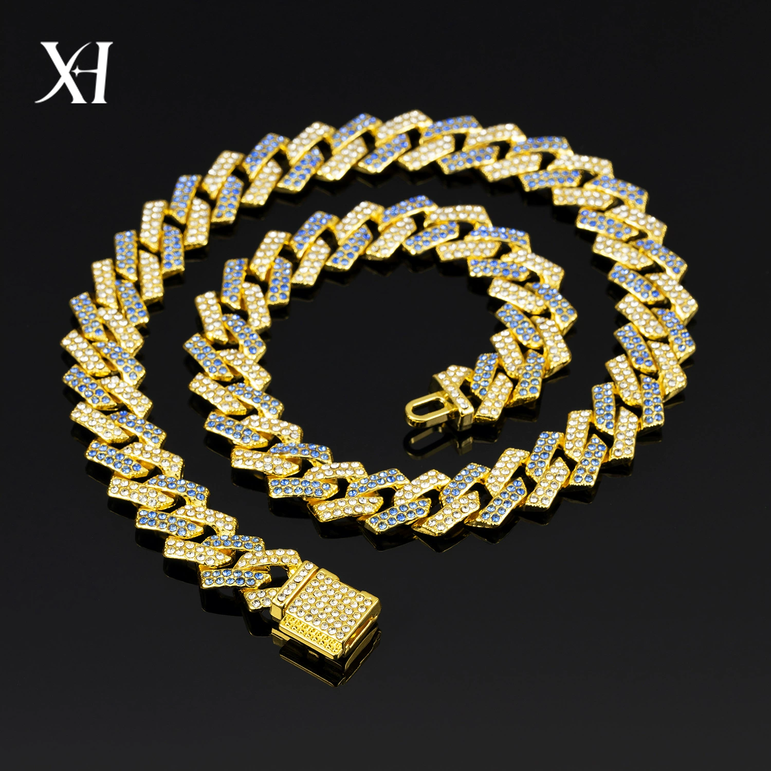 Европейский и американский трансграничный взрыв 15 мм ромб маленький раскладушка кубинская цепь высокого качества розовый синий hiphop ожерелье оптом