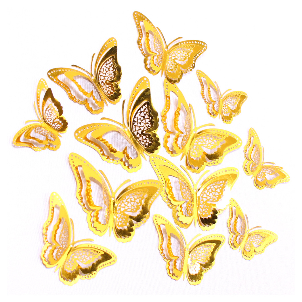 Fábrica al por mayor 12 pegatinas de pared de mariposas huecas hogar festivo decoración navideña decoración mariposa tridimensional 3D