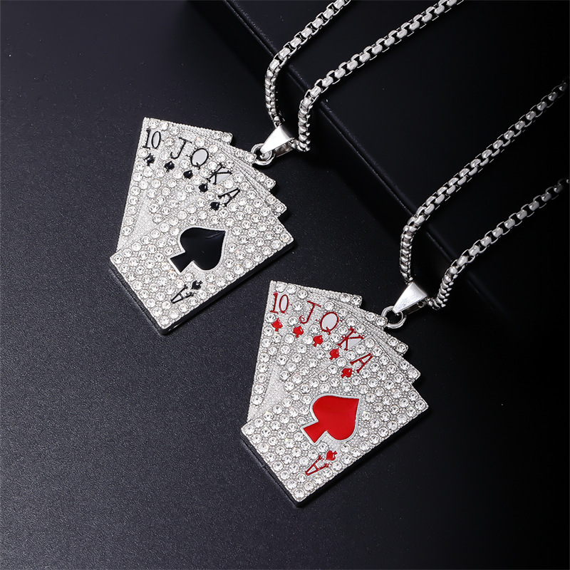 Hip-Hop Poker 304 Stainless Steel Zinc Alloy Plating Inlay Rhinestones Rhodium Plated Men's Pendant Necklace display picture 1