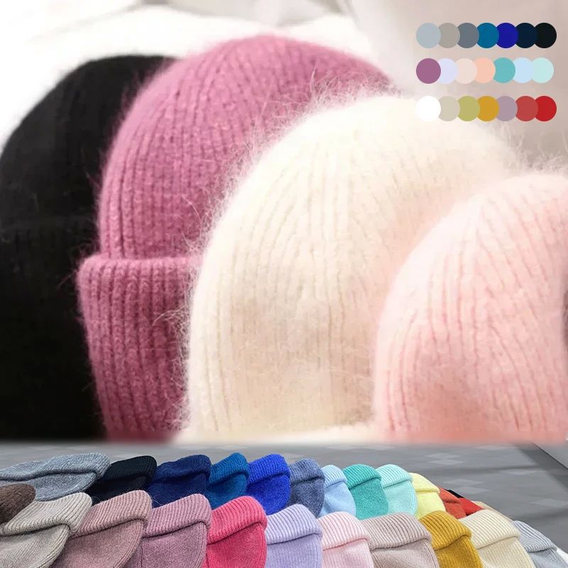 24Colors Angola Rabbit Fur Knitted Skullies & Beanies Women'