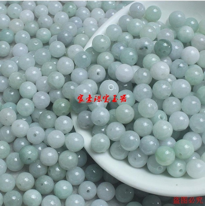 天然翡翠散珠a品氷種玉玉diy部品ブレスレットネックレス浅緑白円珠5mm散珠|undefined