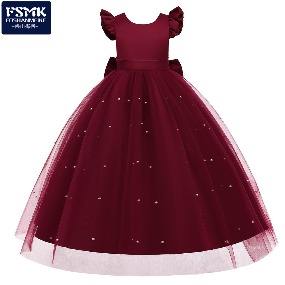 2024 europeo y americano nuevo vestido de las muchachas pequeño vuelo manga grande arco princesa vestido de piano rendimiento vestido anfitrión vestido