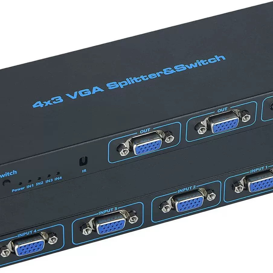 厂家四进三出VGA视频切换器 音视频分配器4进1出支持遥控远程切换