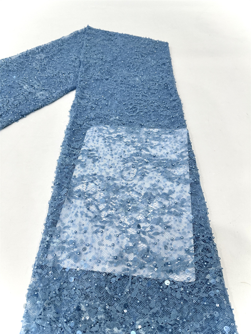 Tejido de bordado de encaje, tejido de bordado de cuentas, pequeño vestido de boda fresco, vestido de moda, tela
