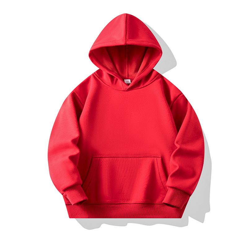 New children's winter warm padded hooded sweatshirt with patch pockets for big and small kids, plain long sleeve uniform for wholesale printing