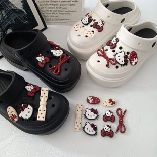 Croc Shoes DIY Accessories Cute Retro Red and White Polka Dot Kitty Bow Shoes Flower Shoe Buckle Removable Accessories