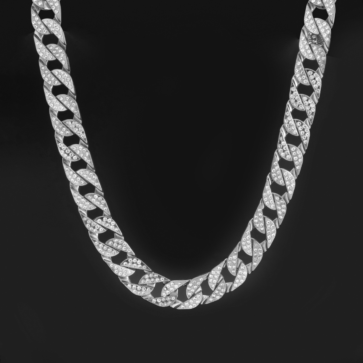 Bijoux Hip-hop pour femmes, chaîne cubaine entièrement en diamant avec boucle à pression en strass ajourée, collier de clavicule_voghion.com