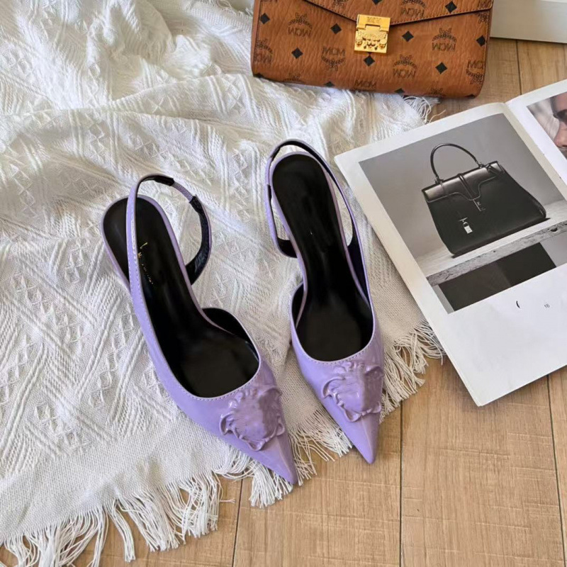 Qadın stiletto sandalet, tək qayışlı, arxa bağlı, konfet rəngli