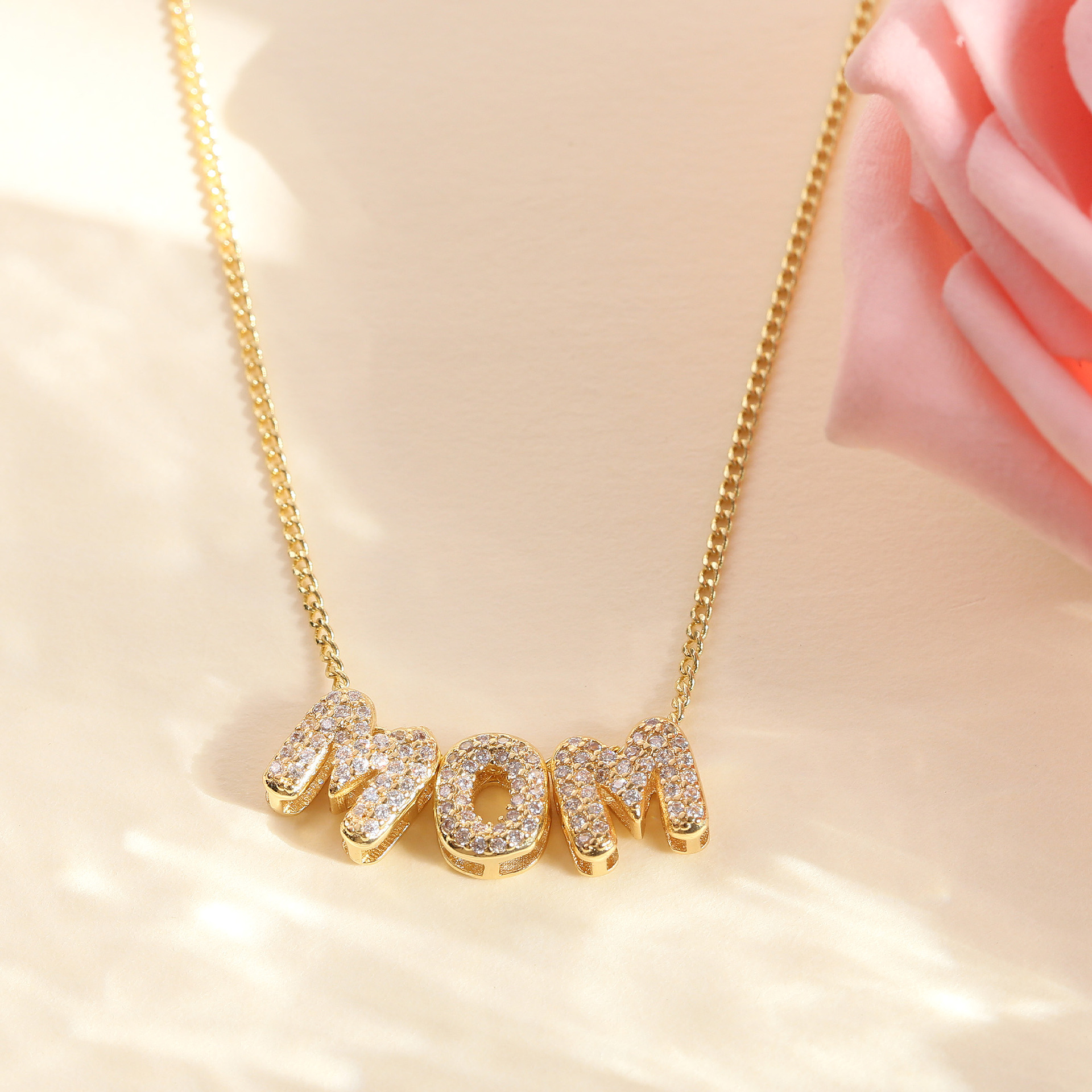 Mother'S Day Festival Letter Pattern All Seasons Season Women's Gender Wholesale Jewelry Vintage Style Classic Style Letter Brass Zircon 18K Gold Plated Plating Pendant Necklace Cable Chain