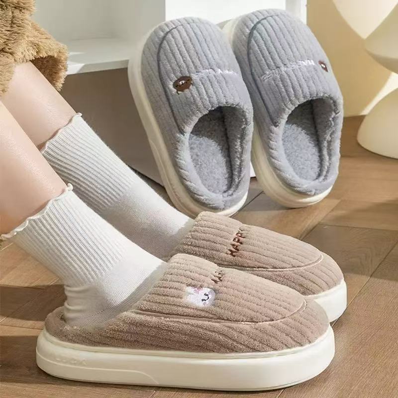 Men's Winter New Style Home Couple's Thick-Soled Warm and Non-Slip Indoor Household Wool Slippers for Women