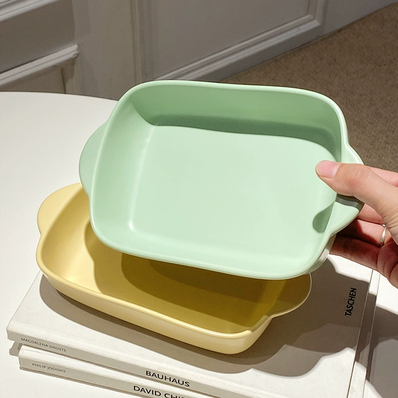 Ceramic Baking Tray, Rectangular 9-inch, Cream & Pastel Matte Colors, Dual-handle