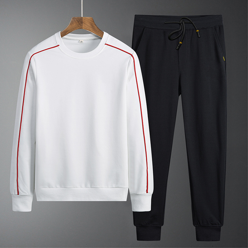 2024 moda todo-fósforo tendencia simple cuello redondo moda hombres estilo coreano delgado casual suéter pantalones traje cien