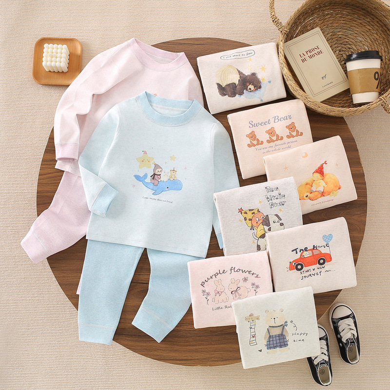 Children's Soft Cotton Thermal Underwear Set for Autumn and Winter, Thickened Base Layer Pajamas for Boys and Girls, Warm Loungewear, Seamless