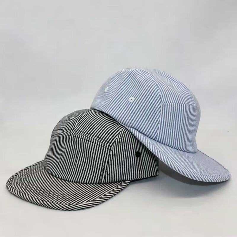 Striped soft top five-piece hat cotton breathable hip hop flat brim hat Foreign Trade men and women fashion skateboard hat