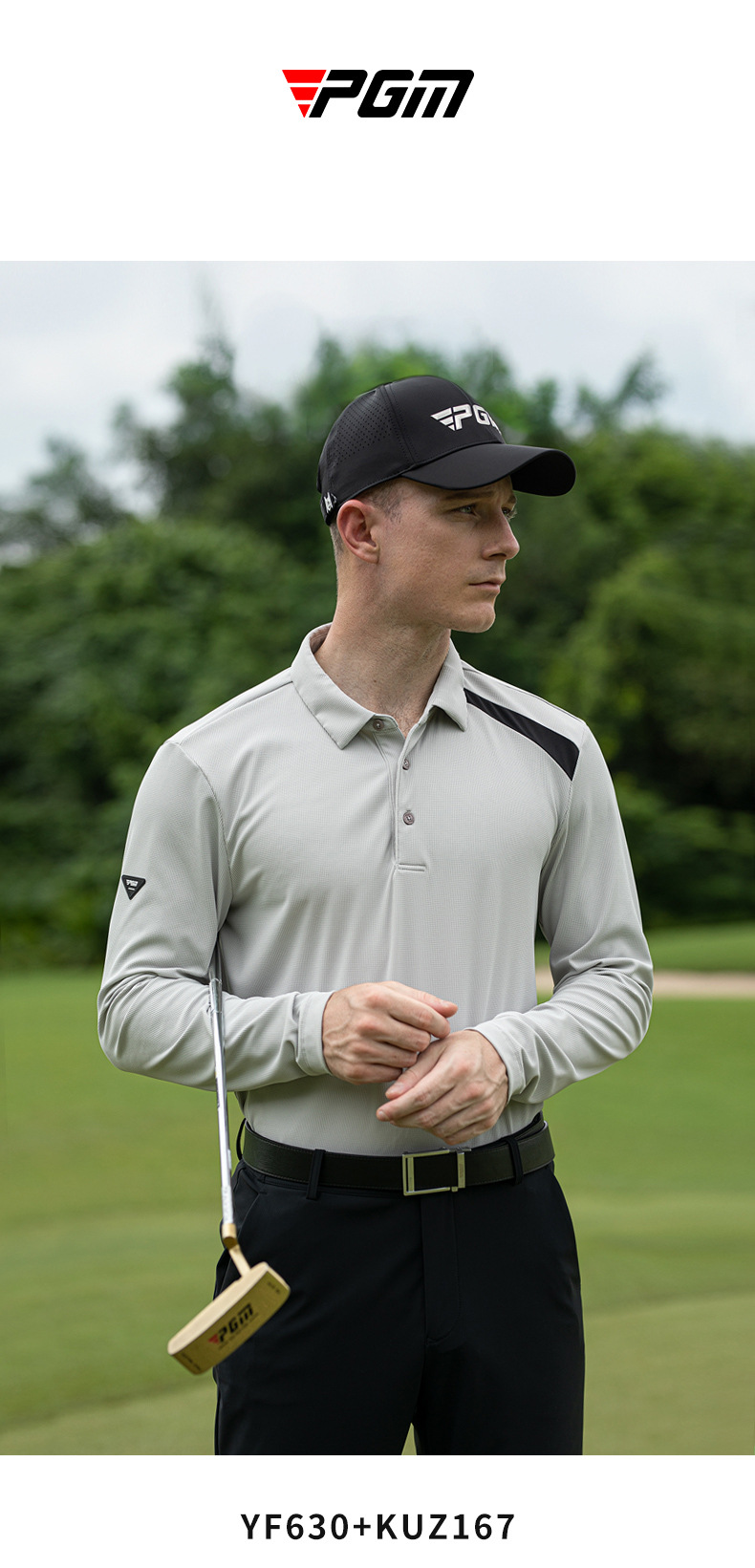 Áo polo golf nam dài tay PGM phối màu tương phản — KUZ167-màu trắng, YF630-Màu đen, YF630-màu cam, KUZ167-màu xanh hải quân chi tiết 18