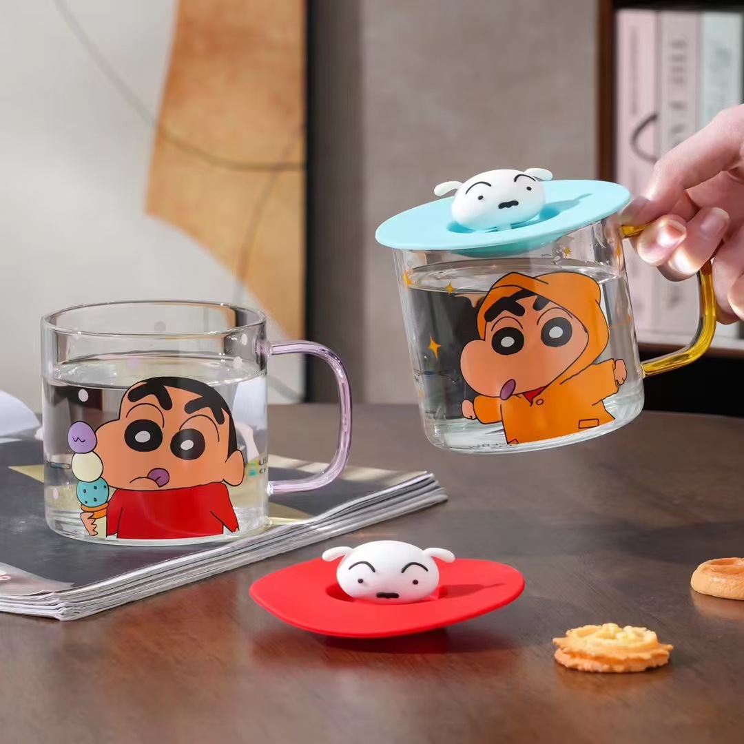 Crayón pequeño nuevo vidrio copas de pareja taza con tapa de regalo de cumpleaños de chicas taza de agua casera taza de café de desayuno