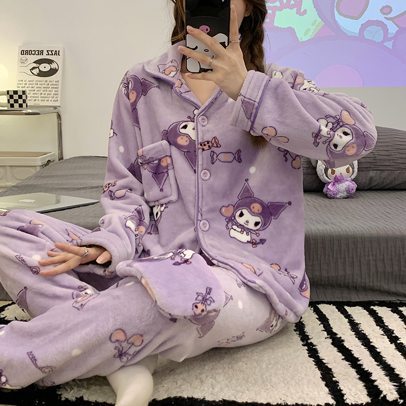 Coolomi pijamas de dibujos animados franela las mujeres Otoño e Invierno cardigan manga larga máscara ojo libre lindo casual homewear caliente