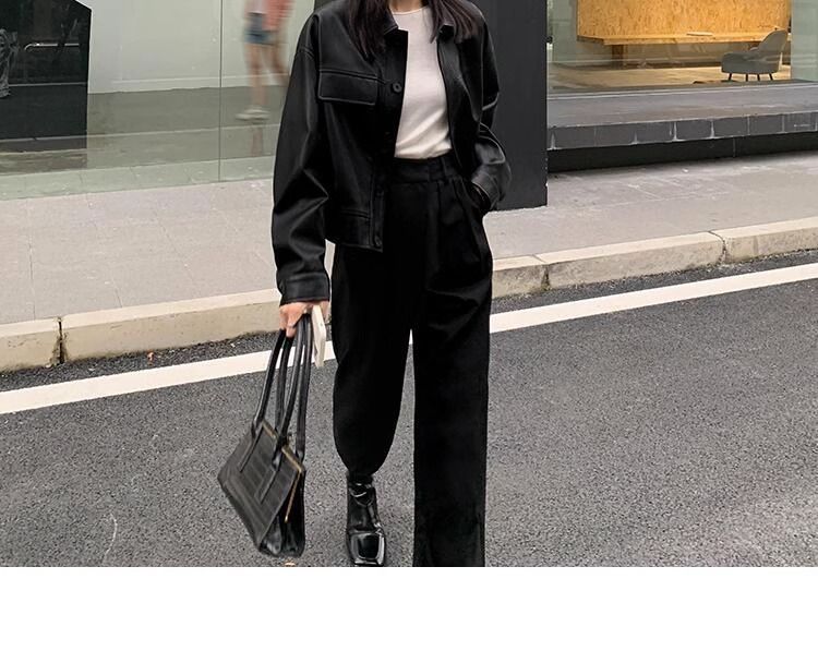 Women's Leather Jacket Black Retro Style Fashion Autumn Top_voghion.com
