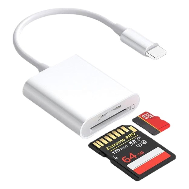 Aplicable a Apple dos en un lector de tarjetas teléfono móvil convertidor de rayos TF + tarjeta SD OTG cámara multifuncional