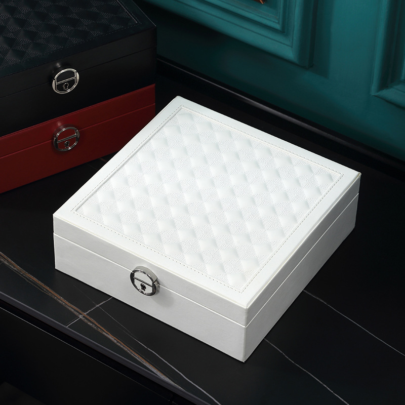 Caja de joyería de lujo ligera, caja de almacenamiento grande de PU, caja de joyería de alta gama con bordado, tipo cajón, para guardar pendientes y joyas.