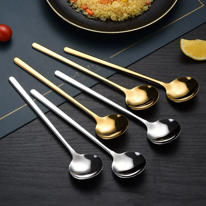304 из нержавеющей стали большая круглая ложка утолщение ложка-ложка творческая корейская длинная ручка смешивания ложка может быть лазерной LOGO