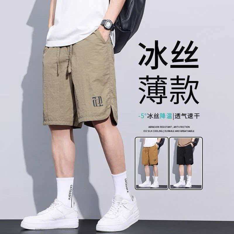 Ice Silk Irregular Hem Split Hem Shorts for Men 2026 Summer New Korean Style Cool Printed Fashion Shorts