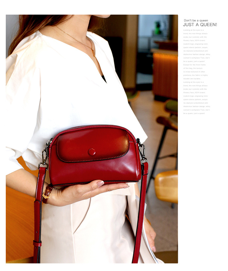 Single shoulder women's small double layer zipper, shell fashionable crossbody bags, cowhide mobile phone bag, trendy_voghion.com