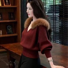 俊6838韩国东大门独特漂亮收腰V领针织衫女秋冬超好看软糯内搭毛