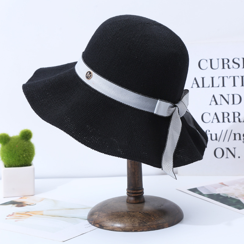Solid Color Pattern Summer, Spring Season Women's Simple Style Solid Color Bowknot Wide Eaves Bucket Hat