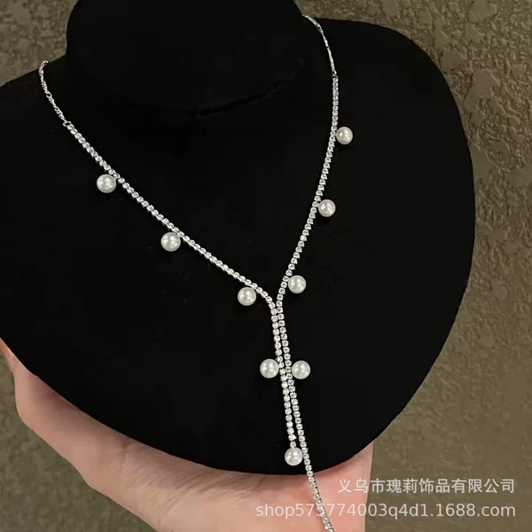 Super Shiny Starry Tassel Pearl Necklace for Women, Light Luxury Niche High-End Clavicle Chain Choker Accessory
