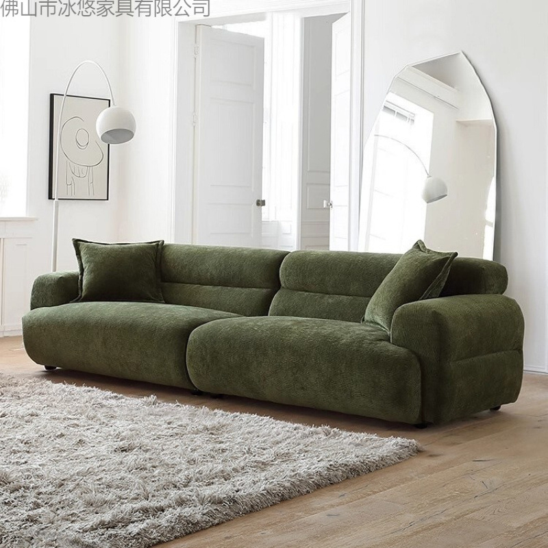 Valley Sofa Fully Removable and Washable Fabric Living Room Straight French Dark Green Retro Chenille Small Apartment Anti-Cat Scratch